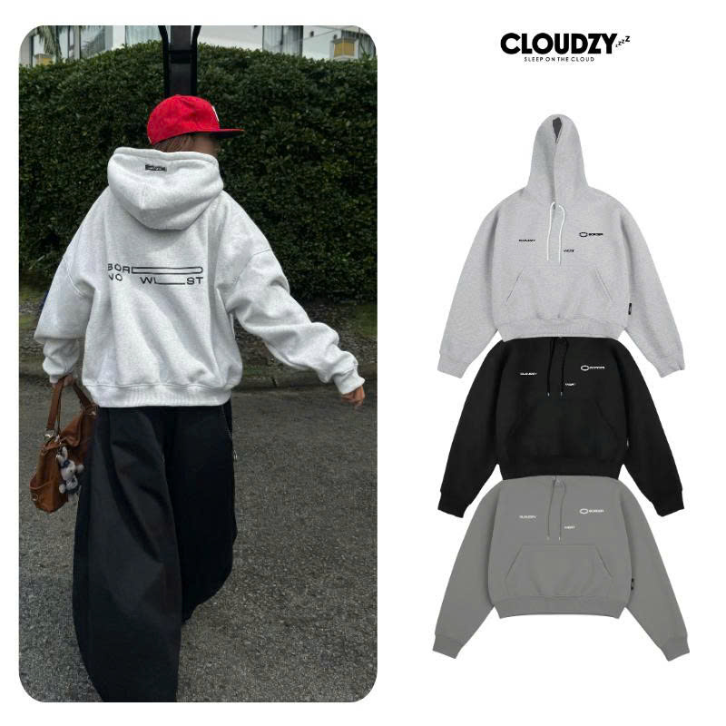 Áo khoác hoodie boxy nỉ nam local brand hoodie nữ unisex form rộng basic tay phồng CLOUDZY BOR