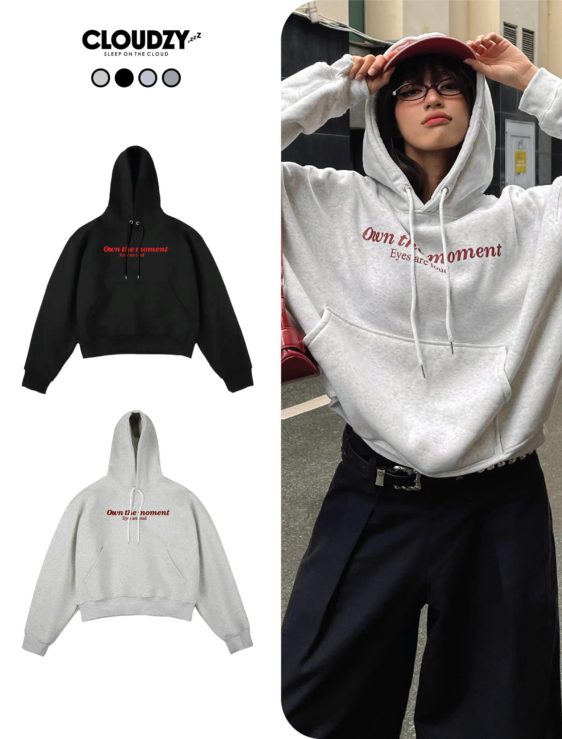 Áo khoác hoodie boxy nỉ nam local brand hoodie nữ unisex form rộng basic tay phồng CLOUDZY MOMENT