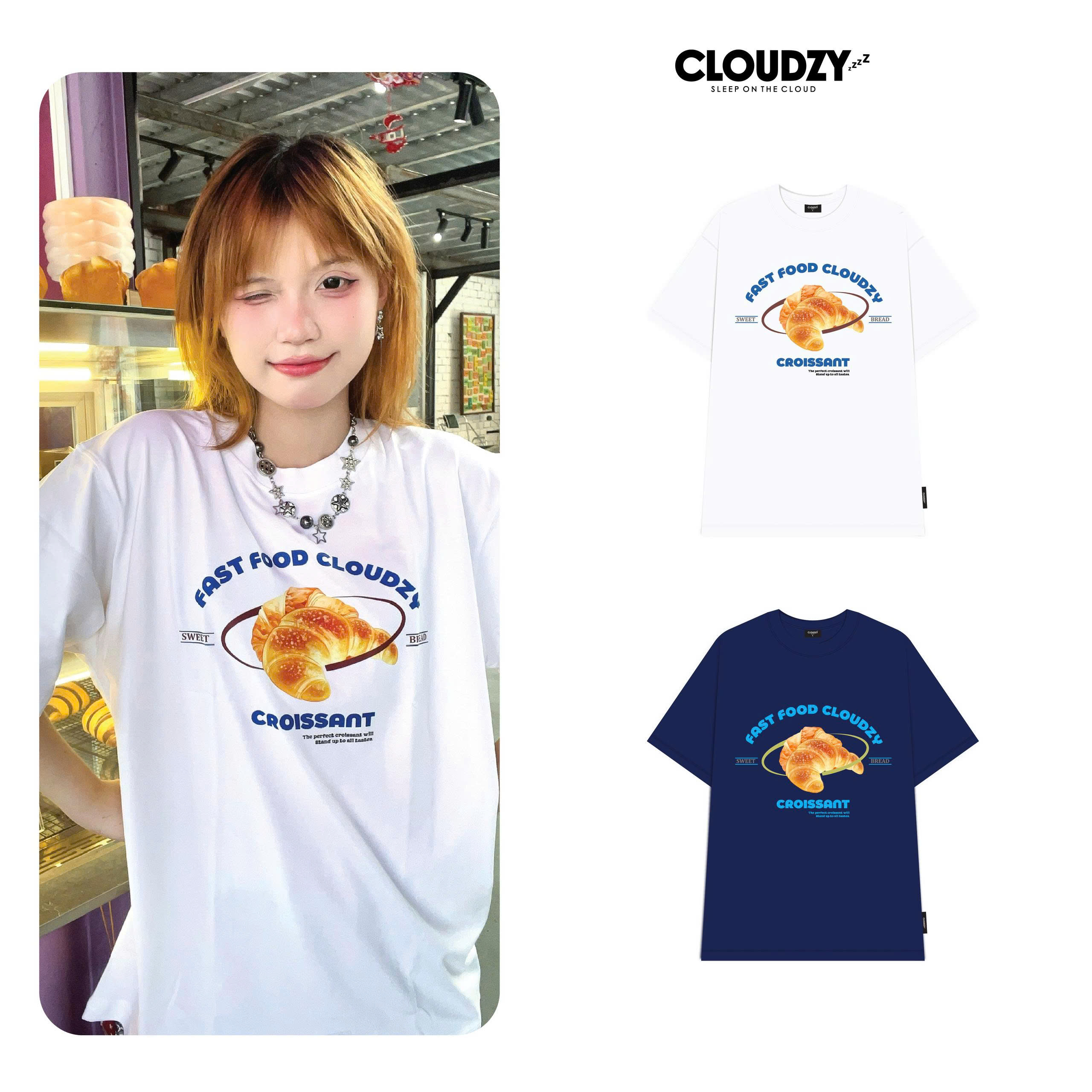 Áo thun CLOUDZY local brand in hình form rộng unisex cổ tròn nam nữ cotton 250 gsm CROISSANT
