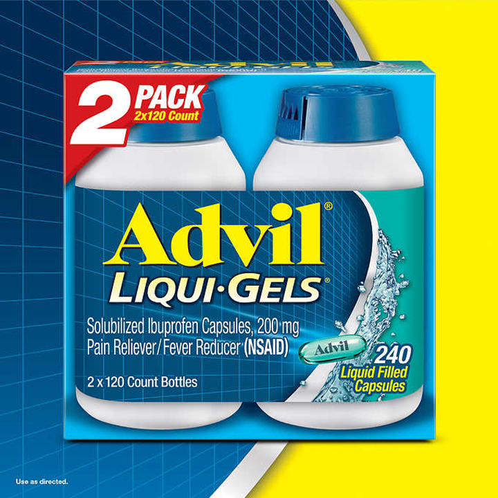 SET 2 HỘP VIÊN UỐNG GIẢM ĐAU HẠ SỐT DẠNG GEL ADVIL LIQUI GELS IBUPROFEN 200MG HỘP 120 VIÊN NANG ( SÉT 2 HỘP TỔNG 240 VIÊN )