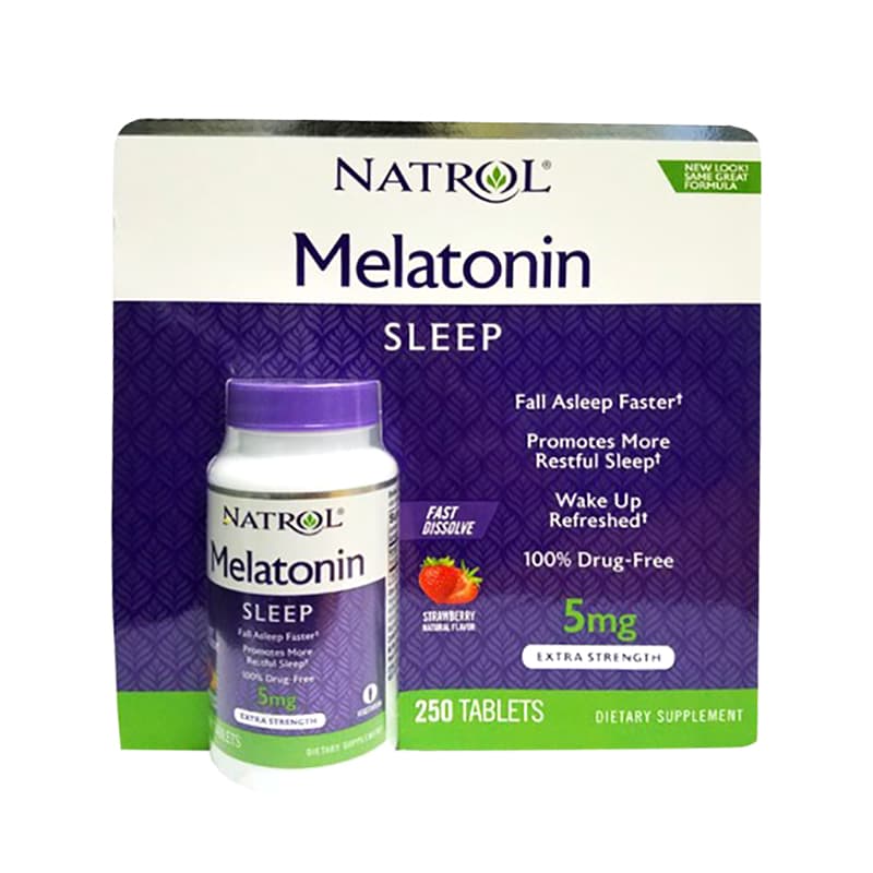 VIÊN NGẬM GIÚP NGỦ NGON VỊ DÂU NATROL MELATONIN SLEEP 5MG ( HỘP 250 VIÊN )