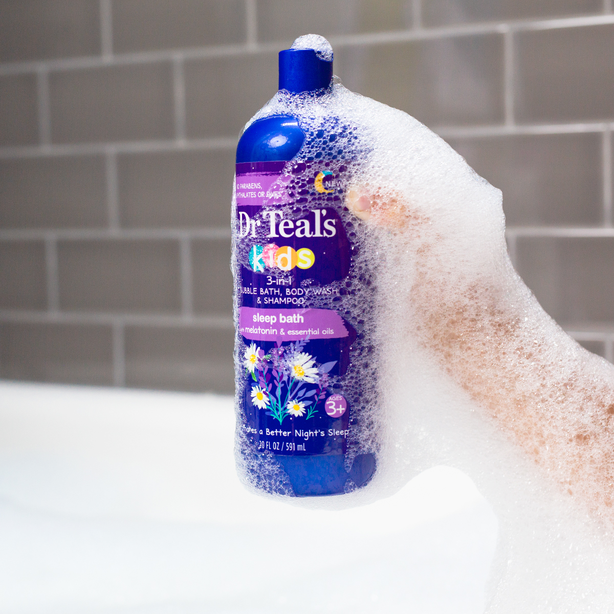 SỮA TẮM KIÊM DẦU GỘI TẠO BỌT  3 TRONG 1, GIÚP THƯ GIÃN, NGỦ NGON DÀNH CHO TRẺ EM TỪ 3 TUỔI TRỞ LÊN, DR TEAL'S KIDS 3-IN-1 BUBBLE BATH, BODY WASH & SHAMPOO SLEEP BATH ( CHAI 591ML )