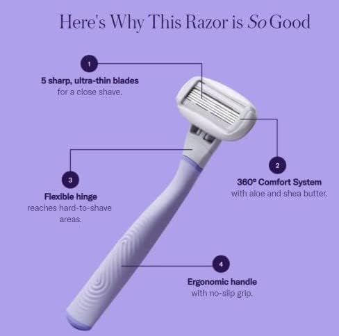 BỘ DAO CẠO NỮ 5 LƯỠI KÉP FLAMINGO SHAVE KIT LILAC GỒM 1 DAO CẠO, 13 LƯỠI THAY THẾ , 1 GIÁ ĐỠ DAO GẮN TƯỜNG g