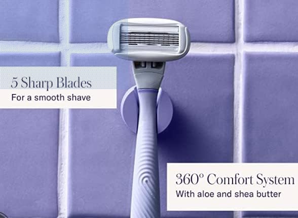 BỘ DAO CẠO NỮ 5 LƯỠI KÉP FLAMINGO SHAVE KIT LILAC GỒM 1 DAO CẠO, 13 LƯỠI THAY THẾ , 1 GIÁ ĐỠ DAO GẮN TƯỜNG g