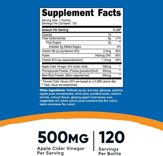 KẸO DẺO GIẤM TÁO HỖ TRỢ TIÊU HÓA VÀ GIẢM CÂN NUTRICOST APPLE CIDER VINEGAR 500MG ( HỘP 120 VIÊN DẺO MỀM )
