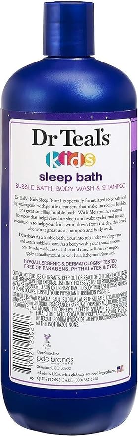 SỮA TẮM KIÊM DẦU GỘI TẠO BỌT  3 TRONG 1, GIÚP THƯ GIÃN, NGỦ NGON DÀNH CHO TRẺ EM TỪ 3 TUỔI TRỞ LÊN, DR TEAL'S KIDS 3-IN-1 BUBBLE BATH, BODY WASH & SHAMPOO SLEEP BATH ( CHAI 591ML )