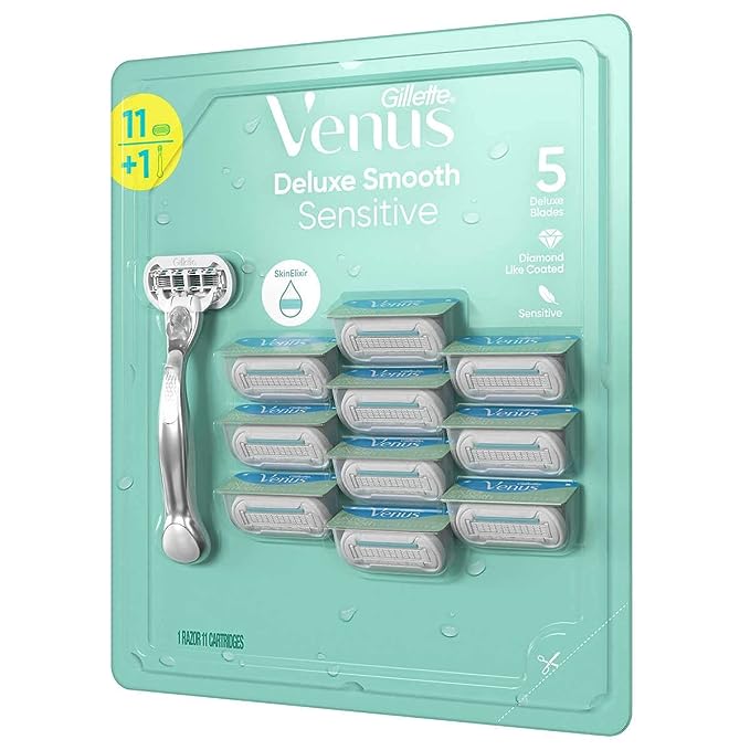 BỘ DAO CẠO DÀNH CHO NỮ 5 LƯỠI CAO CẤP GILLETTE VENUS DELUXE SMOOTH SENSITIVE 1 THÂN VÀ  11 LƯỠI