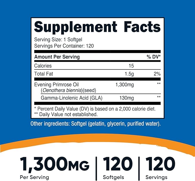 VIÊN UỐNG DẦU HOA ANH THẢO ( HAY CÒN GỌI LÀ HOA ANH THẢO CHIỀU ) NUTRICOST EVENING PRIMROSE OIL 1300MG ( HỘP 120 VIÊN NANG MỀM )