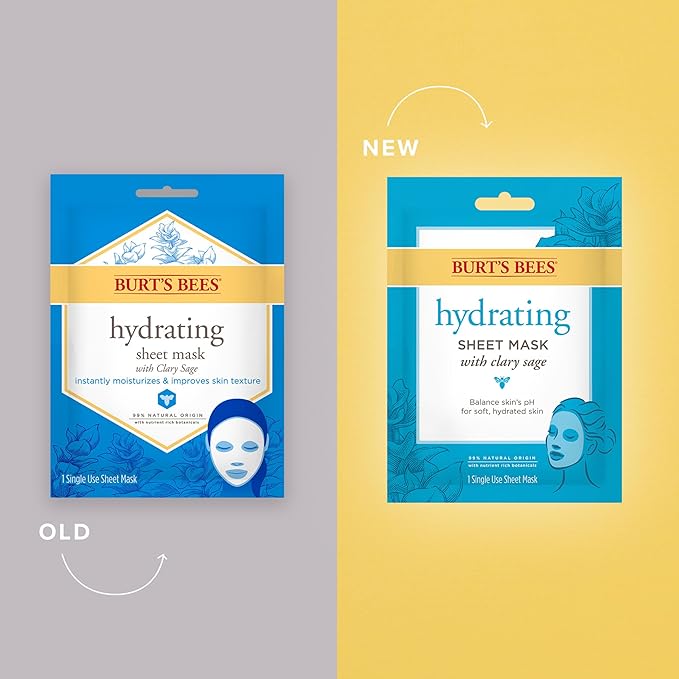 SET 6 MẶT NẠ GIẤY CẤP ẨM CÂN BẰNG ĐỘ PH GIÚP LÀN DA MỀM MẠI, NGẬM NƯỚC BURT'S BEES HYDRATING SHEET MASK WITH CLARY SAGE