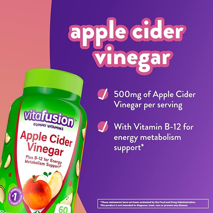 KẸO DẺO GIẤM TÁO HỖ TRỢ TIÊU HÓA VÀ GIẢM CÂN VITAFUSION APPLE CIDER VINEGAR ( HỘP 60 VIÊN KẸO DẺO MỀM )