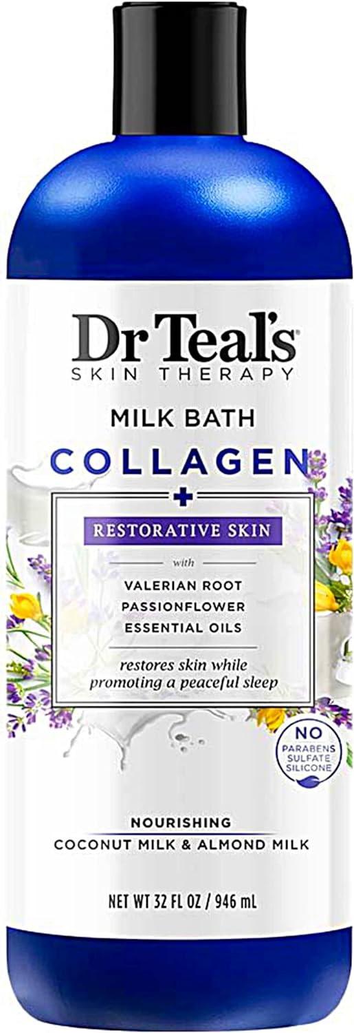 SỮA TẮM TRỊ LIỆU GIÚP THƯ GIÃN PHỤC HỒI LÀM SÁNG DA TỰ NHIÊN, RẠNG RỠ VÀ NUÔI DƯỠNG LÀN DA VỚI COLLAGEN, HOA LẠC TIÊN, HOA OẢI HƯƠNG , SỮA DỪA VÀ SỮA HẠNH NHÂN, DR TEAL'S SKIN THERAPY MILK BATH COLLAGEN RESTORATIVE SKIN 946ML