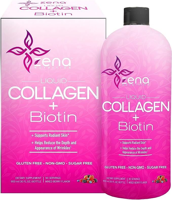 NƯỚC UỐNG BỔ SUNG COLLAGEN + BIOTIN KHÔNG ĐƯỜNG CHỐNG OXY HÓA LÀM ĐẸP DA, TỐT CHO XƯƠNG KHỚP ZENA NUTRITION LIQUID COLLAGEN 2500G + BIOTIN 5000MCG CHAI 900ML