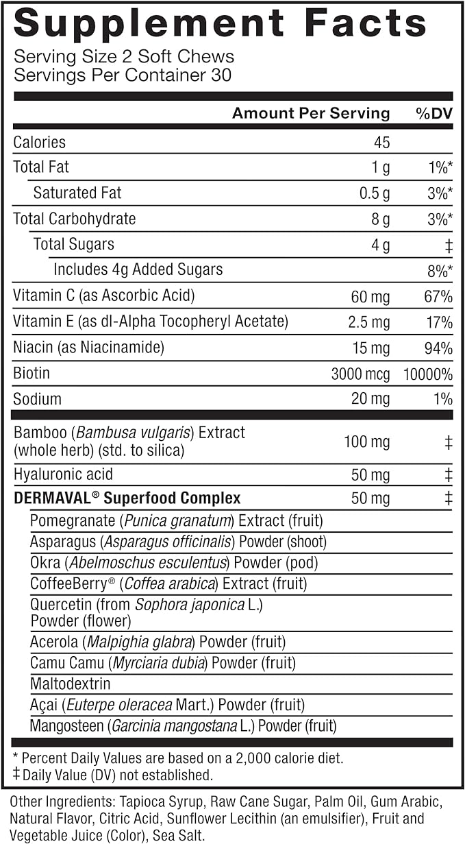 KẸO MỀM THUẦN CHAY SIÊU THỰC PHẨM TĂNG CƯỜNG COLLAGEN VÀ VITAMIN HỖ TRỢ DƯỠNG DA, TÓC & MÓNG - FORCE FACTOR COLLAGEN BOOSTING SUPERFOODS WITH BIOTIN, HYALURONIC ACID, SUPPORTS HAIR, SKIN, NAILS & NATURAL COLLAGEN PRODUCTION ( HỘP 60 VIÊN KẸO MỀM )