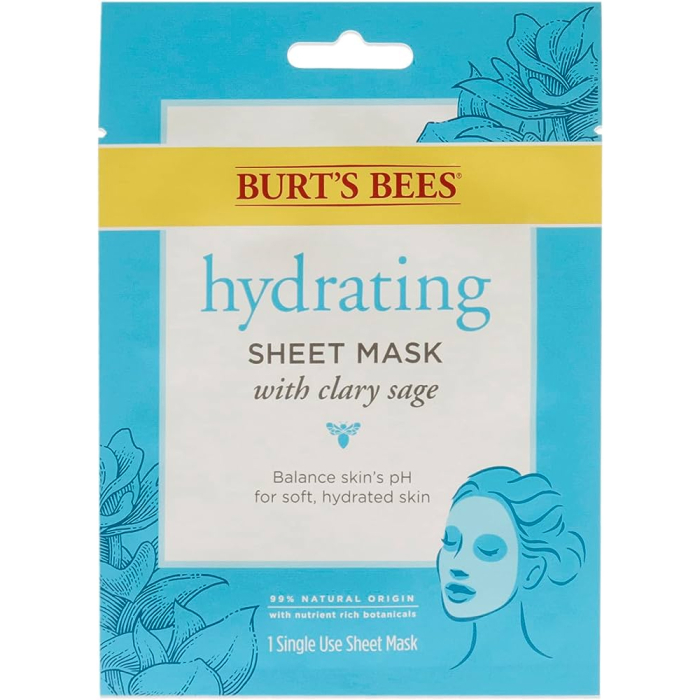 SET 6 MẶT NẠ GIẤY CẤP ẨM CÂN BẰNG ĐỘ PH GIÚP LÀN DA MỀM MẠI, NGẬM NƯỚC BURT'S BEES HYDRATING SHEET MASK WITH CLARY SAGE