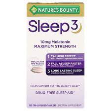 VIÊN UỐNG HỖ TRỢ GIẤC NGỦ NATURE'S BOUNTY SLEEP3 10MG MELATONIN MAXIMUM STRENGTH HỘP 120 VIÊN