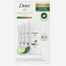 SÉT 4 CÂY THANH LĂN KHỬ MÙI NỮ 5 TRONG 1 DOVE CHIẾT XUẤT DƯA LEO VÀ XƯƠNG RỒNG, DOVE ADVANCED CARE INVISIBLE+ 5 IN 1 PROTECTION CUCUMBER & CACTUS WATER (  4 THANH LĂN x 74G )
