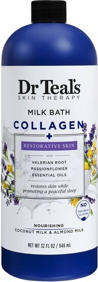SỮA TẮM TRỊ LIỆU GIÚP THƯ GIÃN PHỤC HỒI LÀM SÁNG DA TỰ NHIÊN, RẠNG RỠ VÀ NUÔI DƯỠNG LÀN DA VỚI COLLAGEN, HOA LẠC TIÊN, HOA OẢI HƯƠNG , SỮA DỪA VÀ SỮA HẠNH NHÂN, DR TEAL'S SKIN THERAPY MILK BATH COLLAGEN RESTORATIVE SKIN 946ML