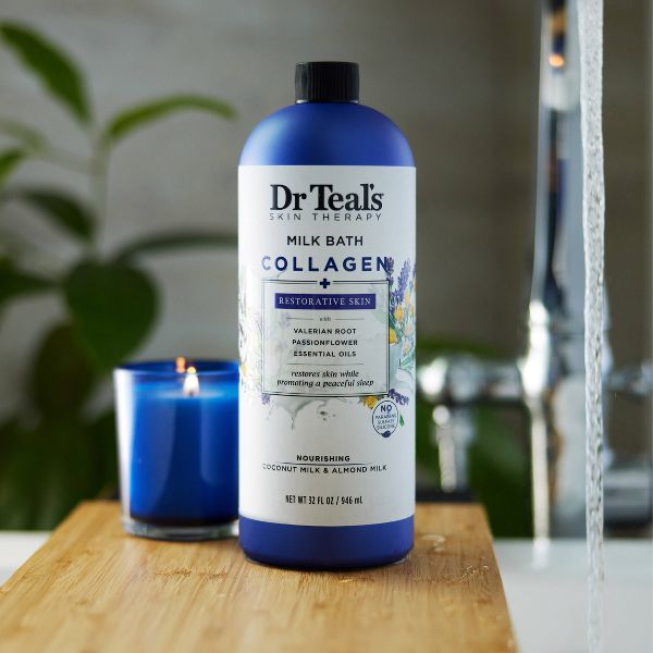 SỮA TẮM TRỊ LIỆU GIÚP THƯ GIÃN PHỤC HỒI LÀM SÁNG DA TỰ NHIÊN, RẠNG RỠ VÀ NUÔI DƯỠNG LÀN DA VỚI COLLAGEN, HOA LẠC TIÊN, HOA OẢI HƯƠNG , SỮA DỪA VÀ SỮA HẠNH NHÂN, DR TEAL'S SKIN THERAPY MILK BATH COLLAGEN RESTORATIVE SKIN 946ML