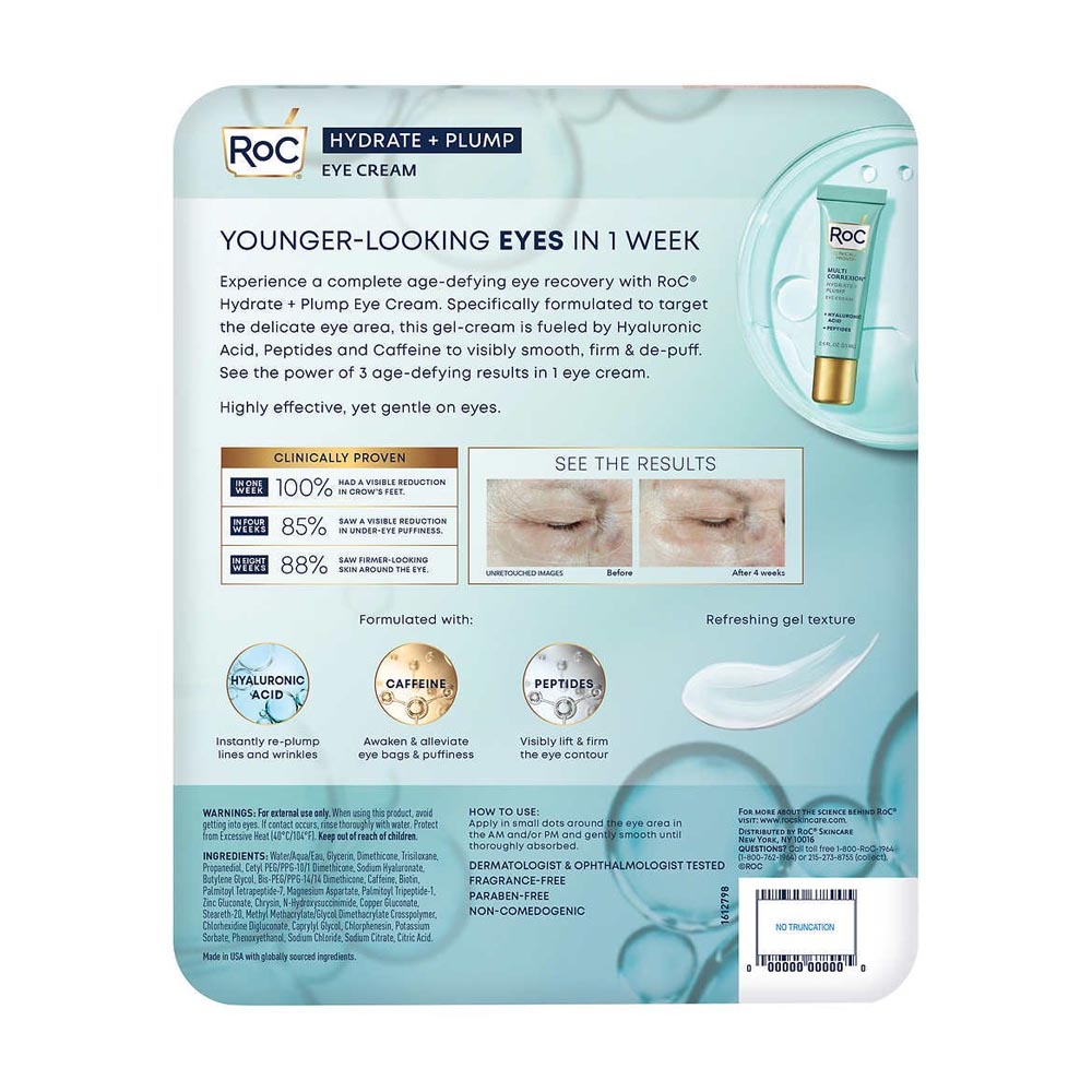 KEM DƯỠNG DA MẮT ROC HYDRATE+PLUMP EYE CREAM YOUNGER-LOOKING EYES IN 1 WEEK ( TUÝP x 17.7ML ) )
