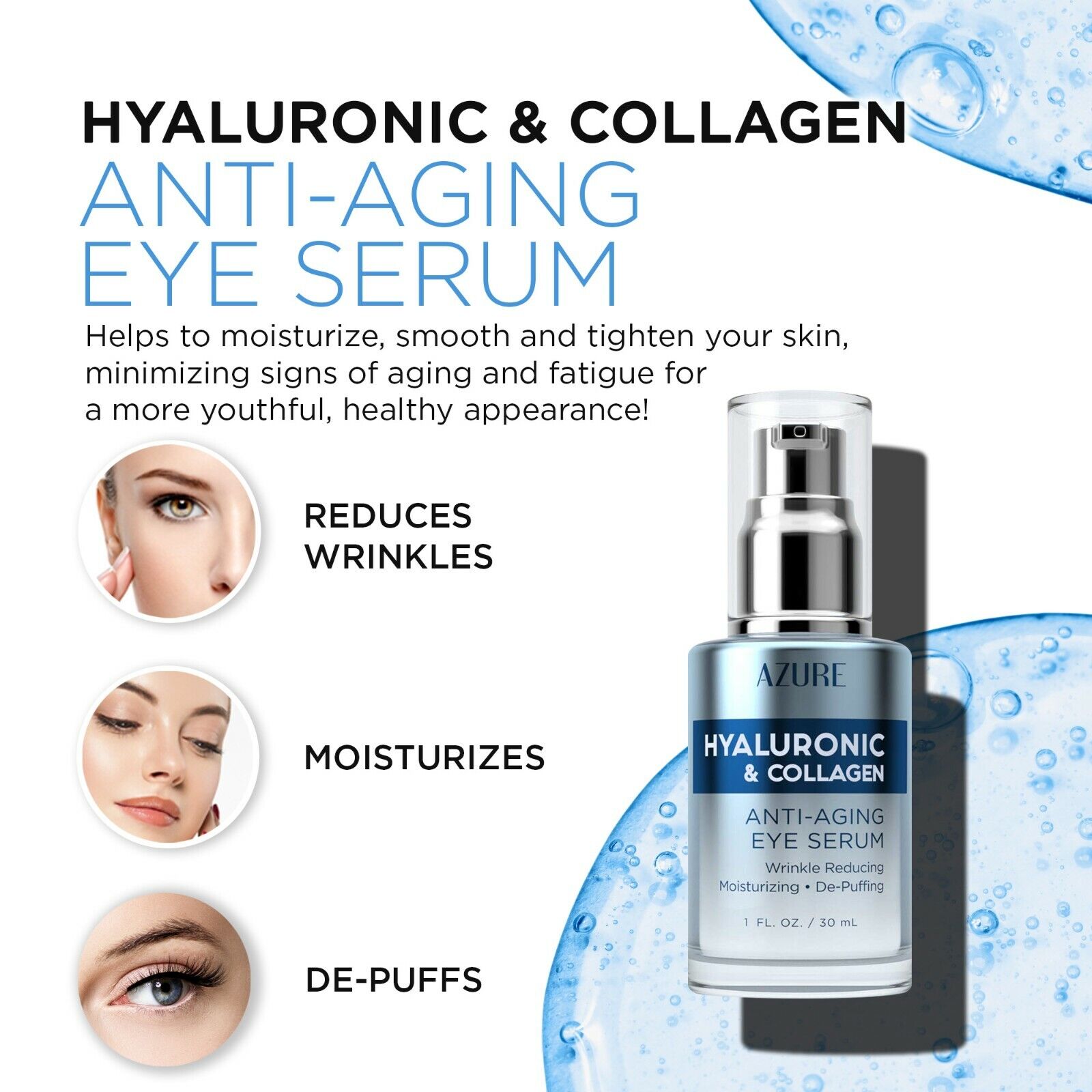 SERUM CHỐNG LÃO HÓA DA MẮT AZURE HYALURONIC & COLLAGEN ANTI-AGING EYE SERUM 30ML