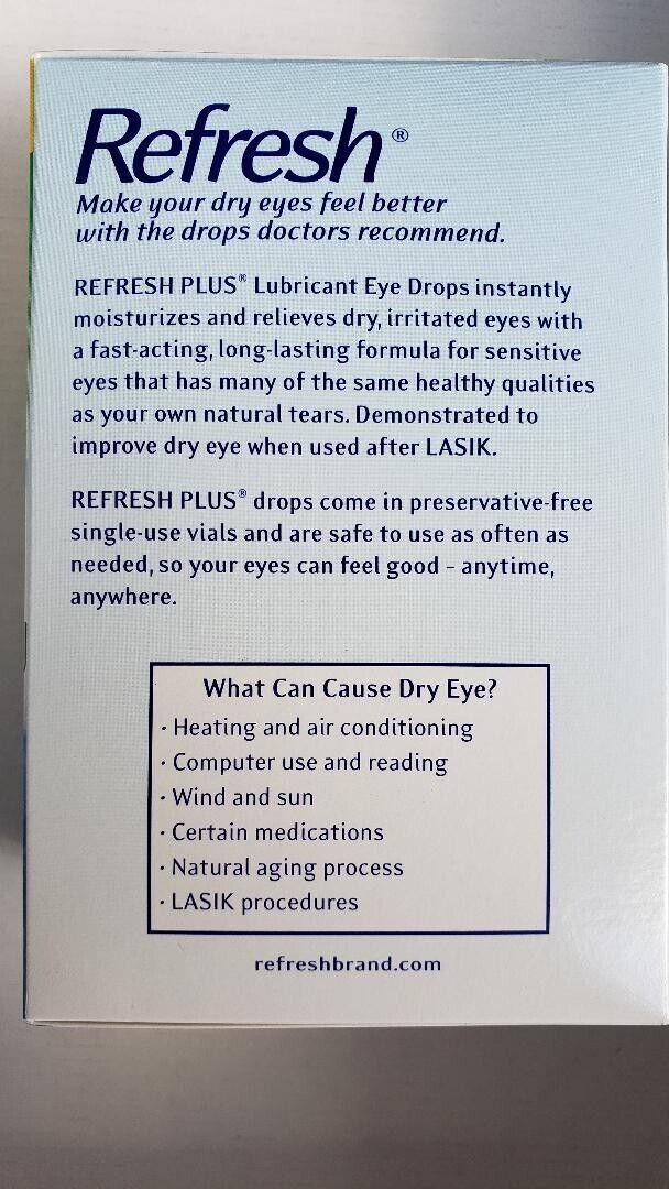 NƯỚC MẮT NHÂN TẠO LÀM DỊU NGAY TÌNH TRẠNG KHÔ MẮT, MỎI MẮT, CỘM MẮT REFRESH PLUS LUBRICANT EYE DROPS ( HỘP 100 ỐNG NHỎ x 0.4ML ) PHÙ HỢP CHO NGƯỜI SỬ DỤNG KÍNH ÁP TRÒNG THƯỜNG XUYÊN