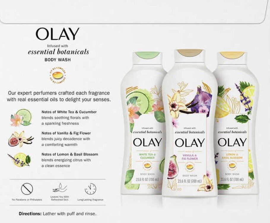 SỮA TẮM HƯƠNG NƯỚC HOA CHIẾT XUẤT TỪ THỰC VẬT OLAY ESSENTIAL BOTANICALS HƯƠNG CHANH VÀ HÚNG QUẾ ( LEMON & BASIL BLOSSOM ) CHAI 700ML