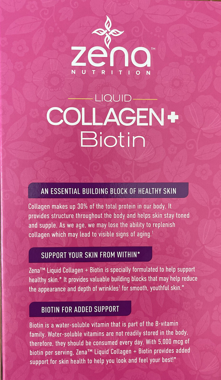 NƯỚC UỐNG BỔ SUNG COLLAGEN + BIOTIN KHÔNG ĐƯỜNG CHỐNG OXY HÓA LÀM ĐẸP DA, TỐT CHO XƯƠNG KHỚP ZENA NUTRITION LIQUID COLLAGEN 2500G + BIOTIN 5000MCG CHAI 900ML