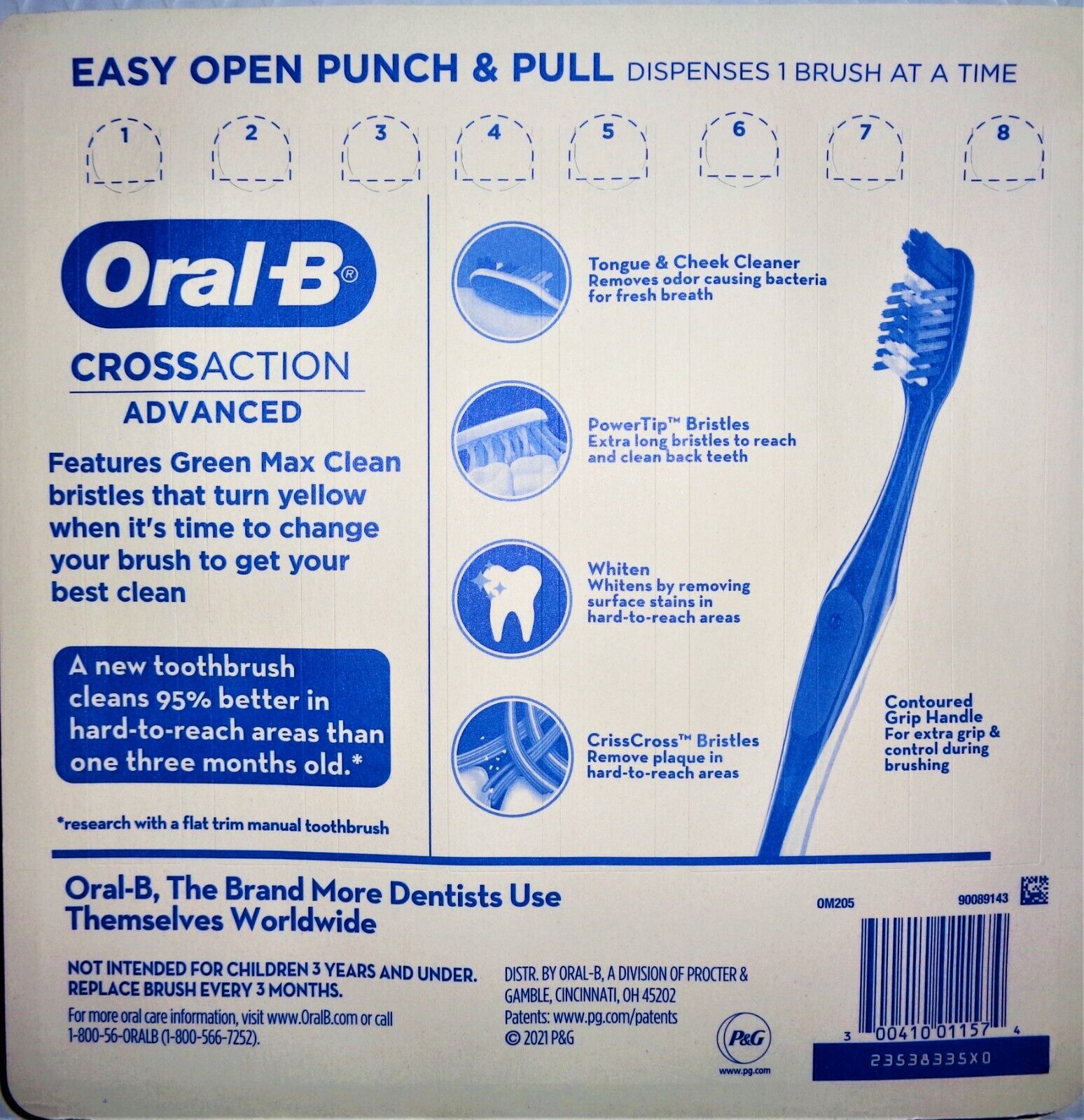 Bàn chải răng Oral-B Cross Action Advanced - Medium, vỉ 8 cái