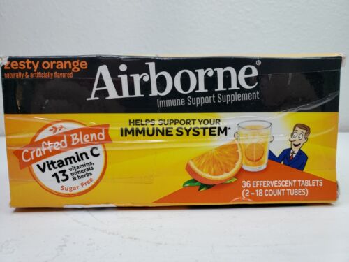 VIÊN SỦI BỔ SUNG VITAMIN C, HỖ TRỢ MIỄN DỊCH VỊ CAM, AIRBORNE IMMUNE SUPPORT SUPPLEMENT, HỘP 36 VIÊN NÉN TRONG 2 ỐNG