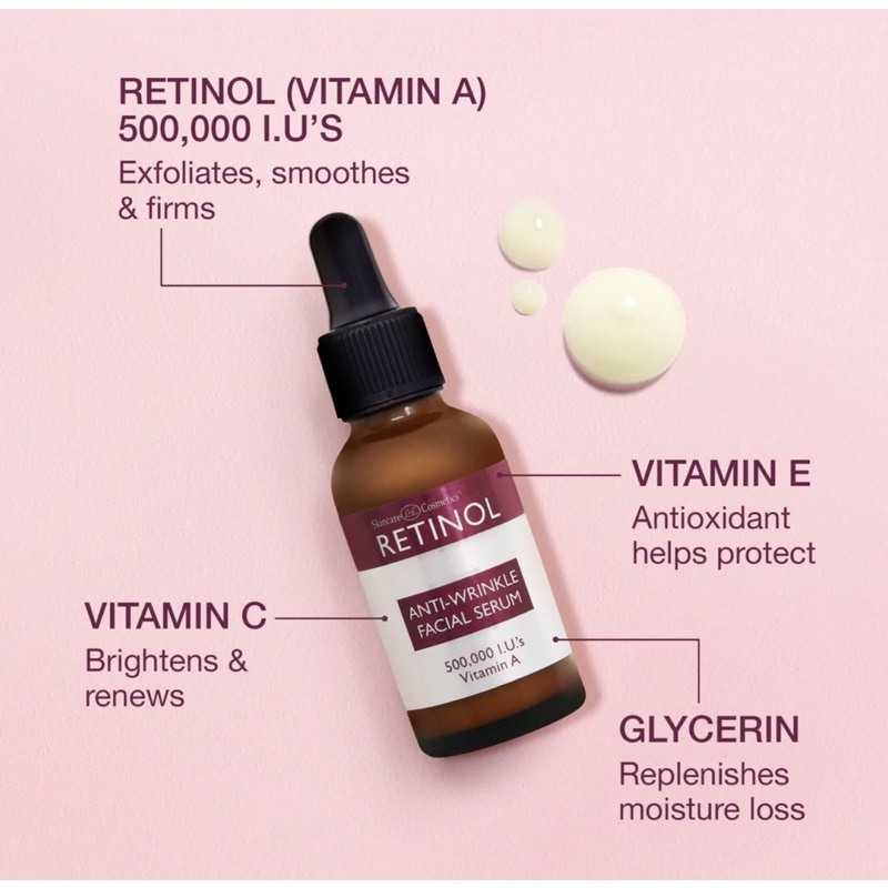 Serum Retinol chống lão hoá, dưỡng trắng sáng và săn chắc da SKINCARE COSMETICS RETINOL VITAMIN ENRICHED ANTI-WRINKLE FACIAL SERUM 30ML