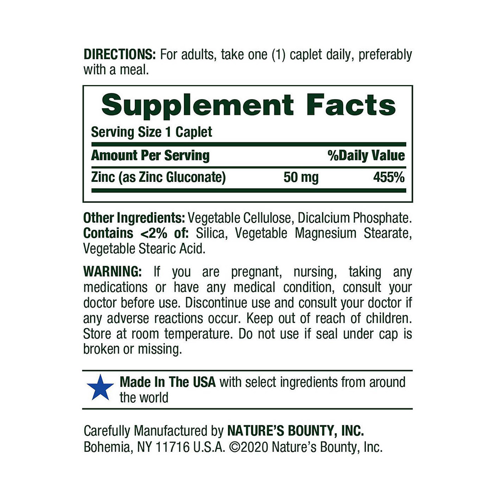 VIÊN UỐNG BỔ SUNG KẼM NATURE'S BOUNTY ZINC 50MG - 400 VIÊN