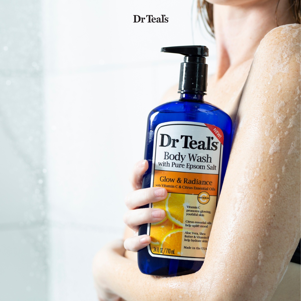 SỮA TẮM MUỐI VỚI VITAMIN C VÀ TINH DẦU CAM QUÝT GIÚP LÀN DA TRẮNG SÁNG, DR TEAL'S BODY WASH WITH PURE EPSOM SALT GLOW & RADIANCE VITAMIN C & CITRUS ESSENTIAL OILS 710ML