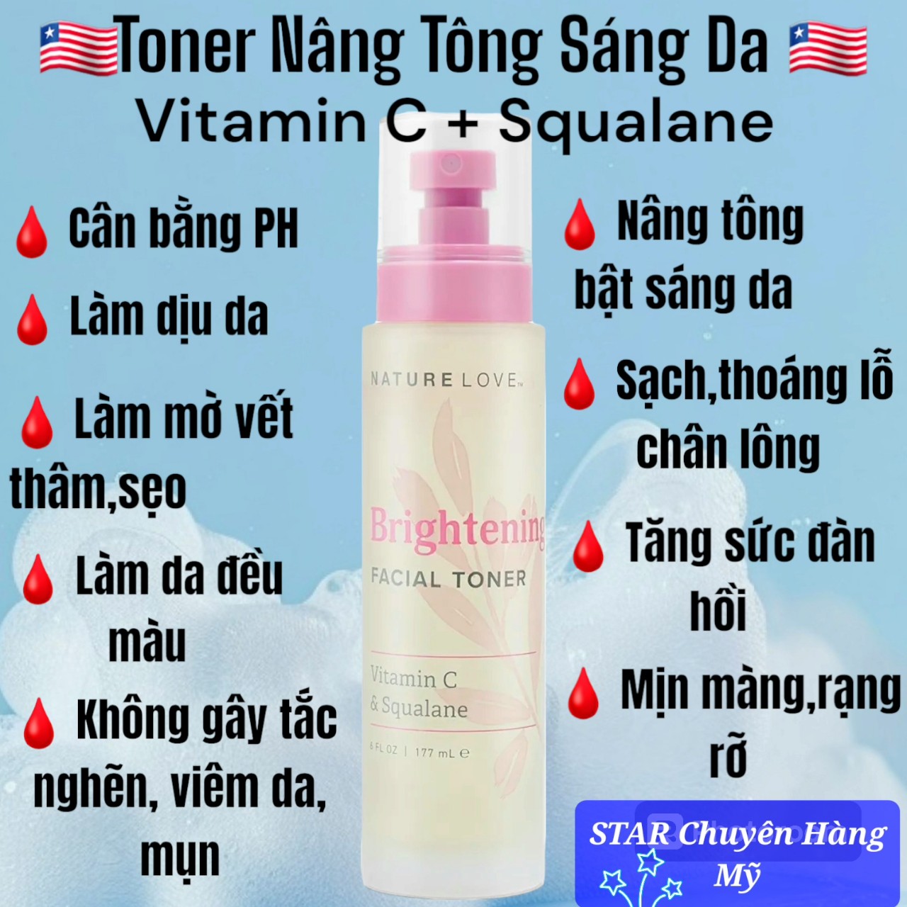 SERUM DƯỠNG ẨM CHỐNG OXY HÓA VÀ LÀM SÁNG DA NATURE LOVE BRIGHTENING FACIAL SERUM VITAMIN C & SQUALANE ( CHAI 59ML )
