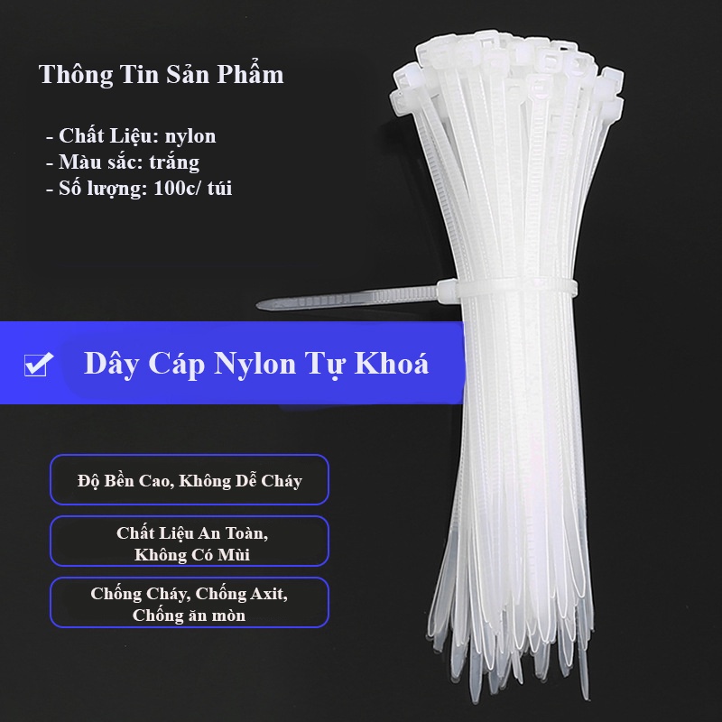 Dây rút nylon nhựa, dây thít cáp dùng cho lĩnh vực cây trồng 100c/túi ...