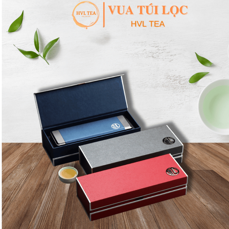 Hộp trà thiếc chữ nhật dài kèm túi - màu Đỏ