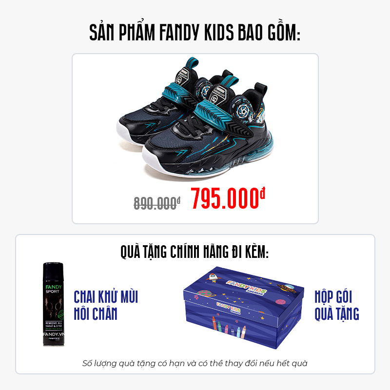 Giày bóng rổ trẻ em Fandy Kids Basketball Eva Air quai dán Đen Xanh GS8065