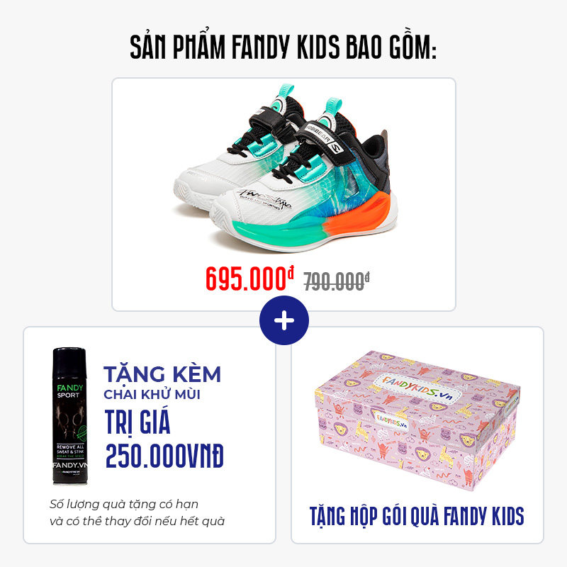 Giày bóng rổ trẻ em Fandy Kids Basketball Eva quai dán Xanh F7970