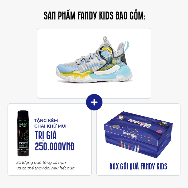 Giày bóng rổ trẻ em Fandy Kids Basketball Zero Sole Xanh Pastel