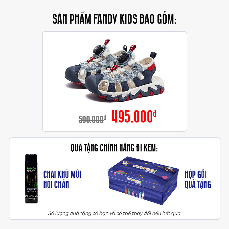 Giày Sandal trẻ em Fandy Kids Khóa vặn Eva Xám Navy AU7880