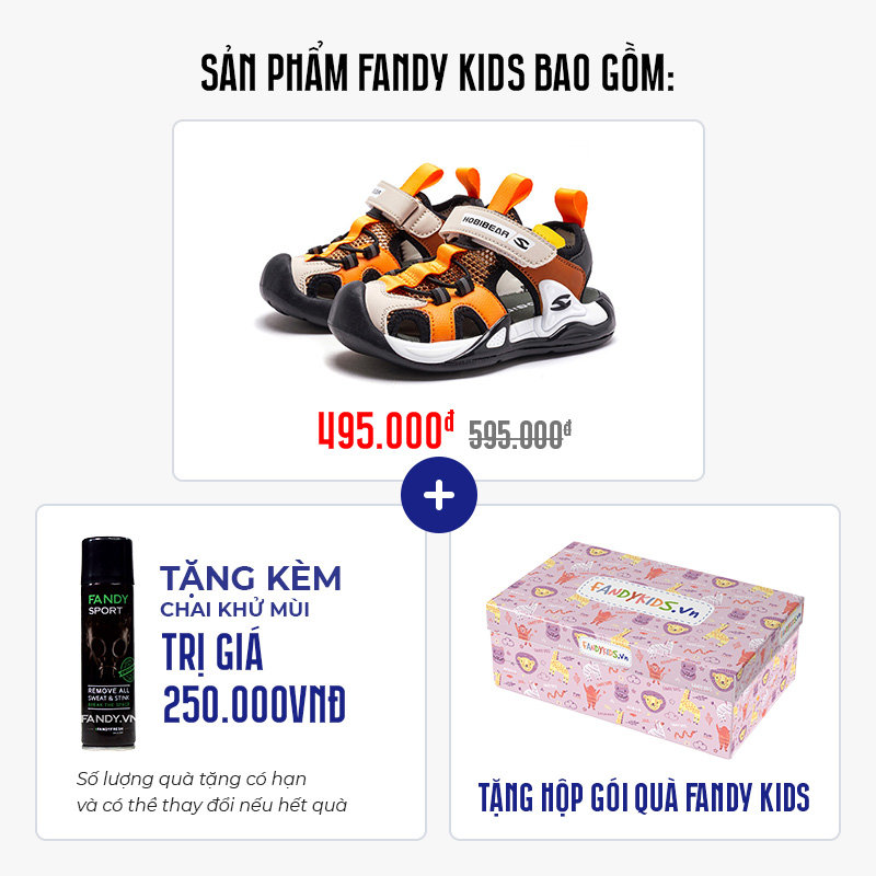 Giày Sandal trẻ em Fandy Kids Quai dán Eva Cam Đen AU7890