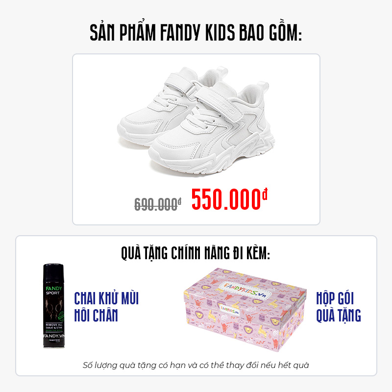 Giày thể thao trẻ em Fandy Kids Eva Khóa dán Trắng GS8069