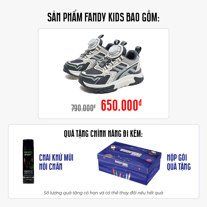 Giày thể thao trẻ em Fandy Kids Eva Air Khóa vặn Xám AS8059