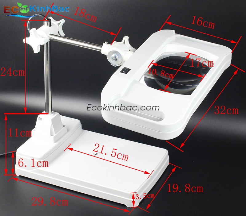 Kính lúp để bàn có đèn LT86H, thấu kính trắng