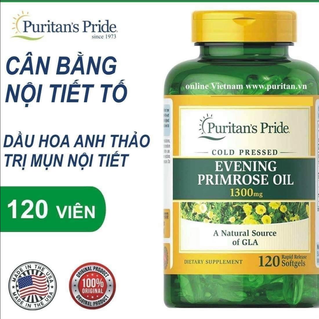 VIÊN UỐNG TINH DẦU HOA ANH THẢO PURITAN'S PRIDE EVENING PRIMROSE OIL 1300MG 120 VIÊN CỦA MỸ
