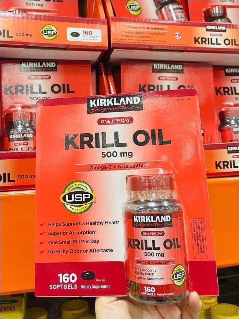 VIÊN UỐNG DẦU NHUYỄN THỂ CHỐNG LÃO HOÁ KRILL OIL KIRLAND SIGNATURE 500MG 160 VIÊN