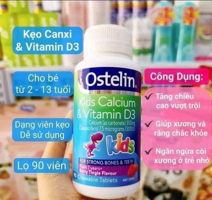 KẸO CANXI + D3 OSTELIN KHỦNG LONG VỊ DÂU CHO BÉ