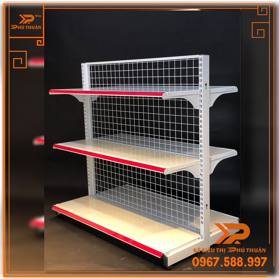 Kệ Siêu Thị Giữa Nhà (2 Mặt) - Dài 120 x Rộng 70 x Cao 120 x 3 Tầng x 2 Mặt