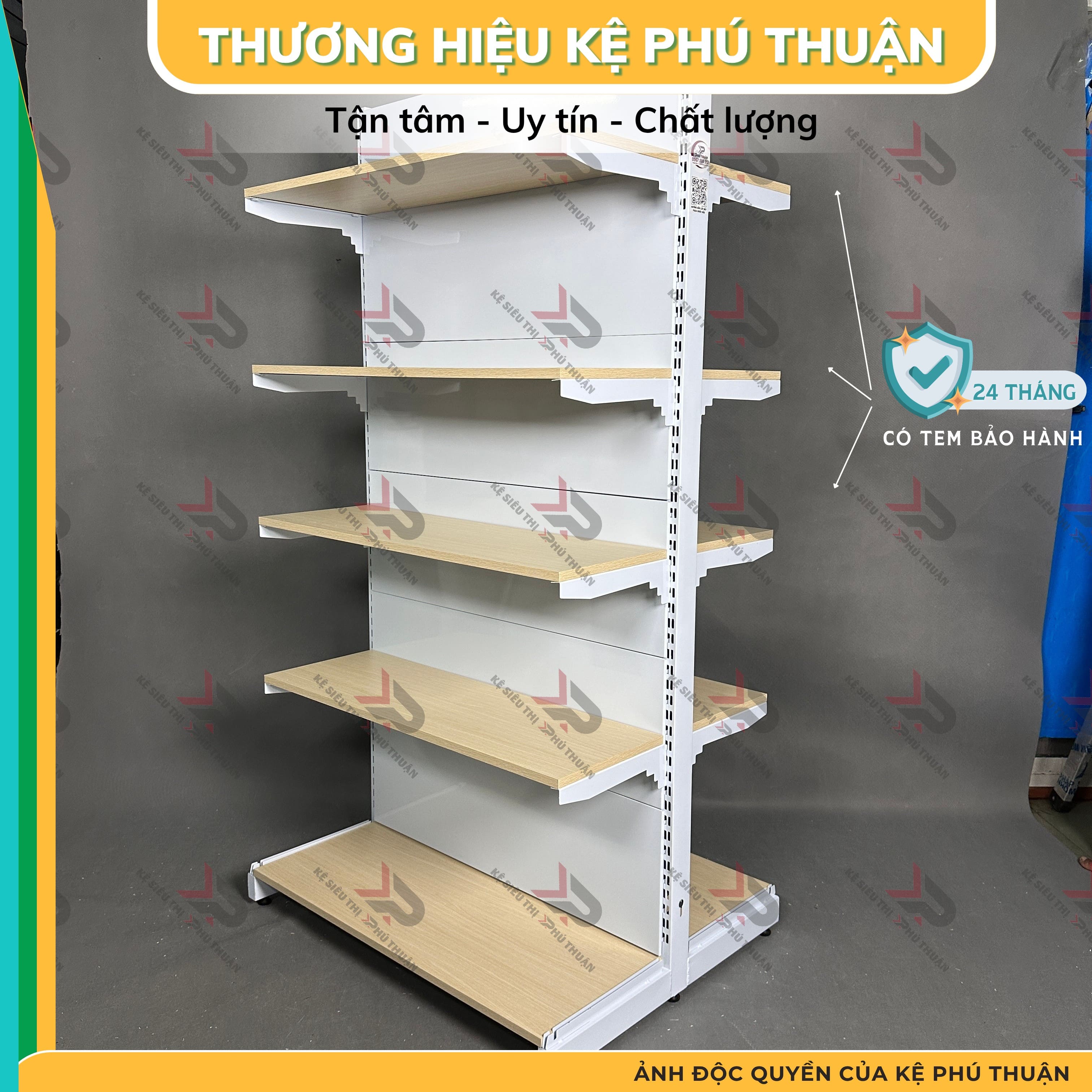 Kệ Siêu Thị Mâm Gỗ Lưng Kín (2 Mặt )  - Dài 90 x Rộng 70 x Cao 180 x 5 tầng