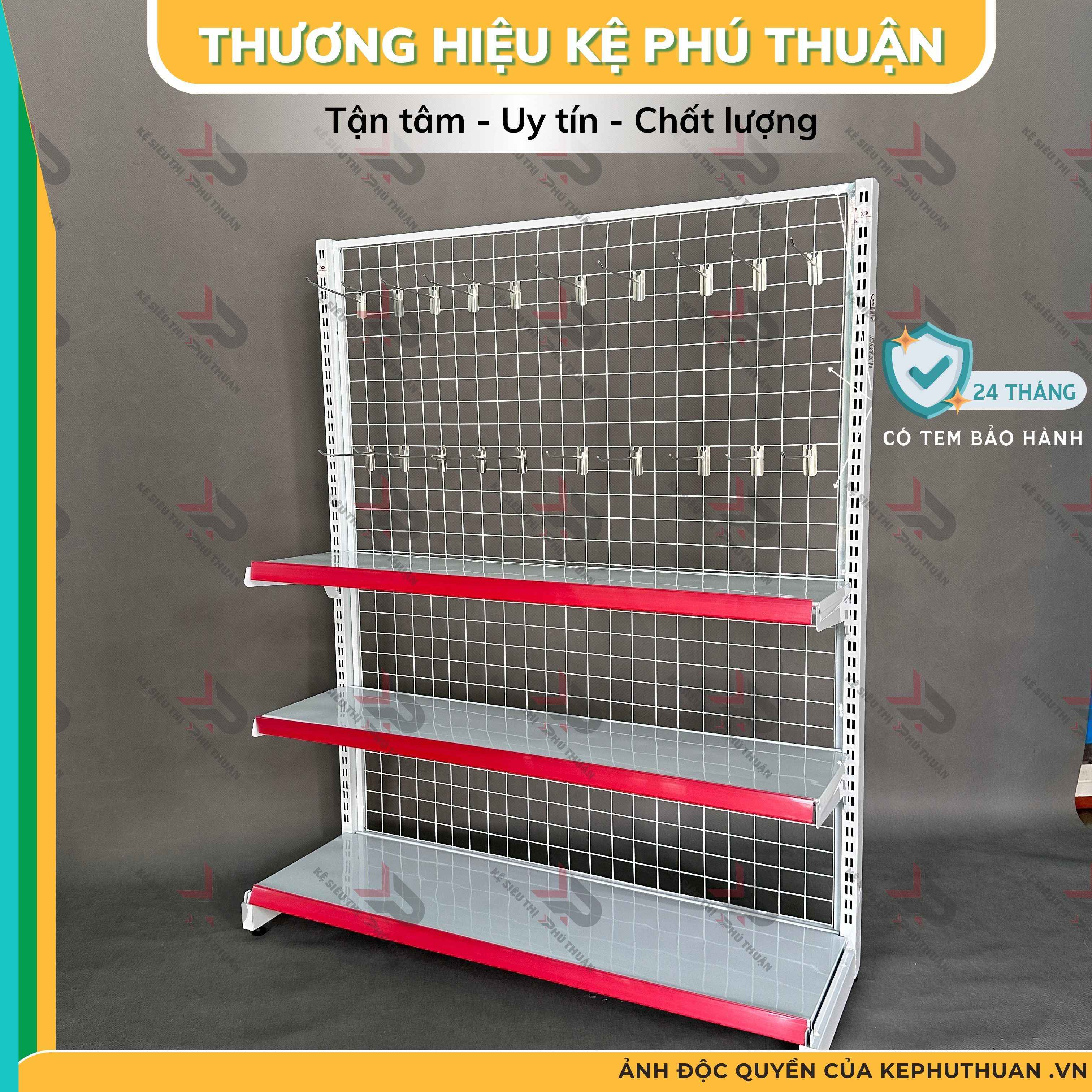 Kệ Móc Lưới Đơn (1 Mặt) Dài 120 x Rộng 35 x Cao 150 x 3 Tầng x 20 Móc Lưới 20cm