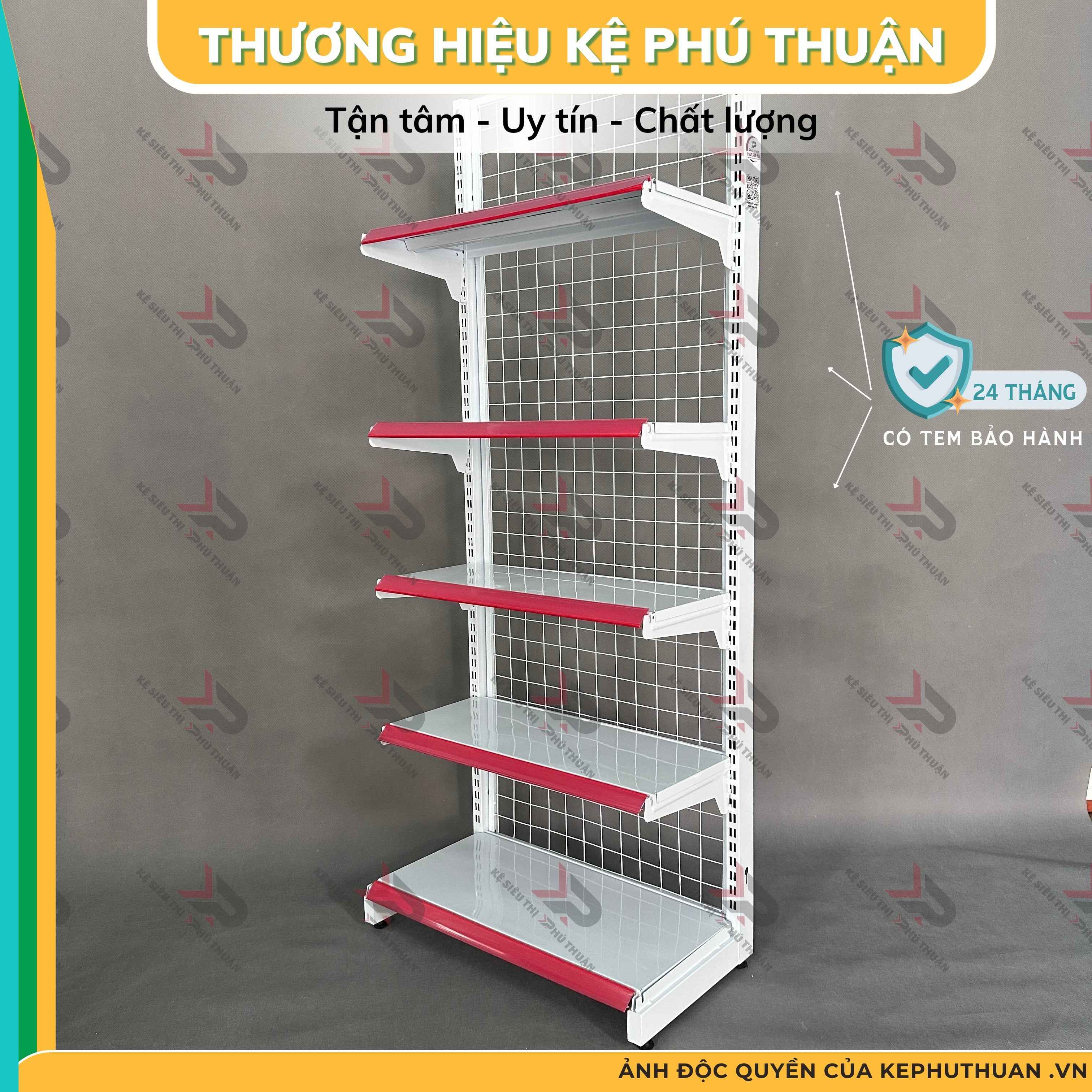 Kệ Siêu Thị Áp tường (1 Mặt) - Dài 70 x Rộng 35 x Cao 180 x 5 tầng